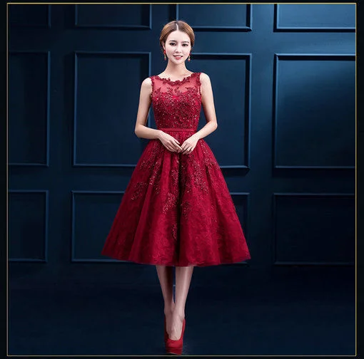 chinese dress ladies Short Red Lace Vintage Prom Dress Formal Dresses main image 0