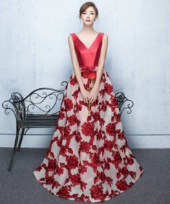 Alternative view of V Neck Prom Dress Blue Long Red Evening Dress