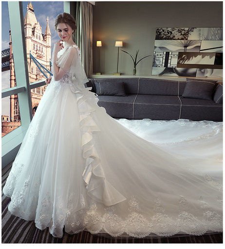 wedding dress with shoulder train