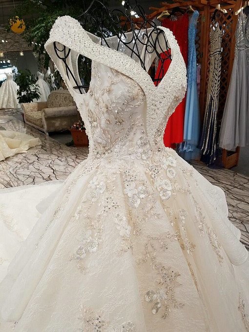 haute couture v neck wedding dress-0530-10