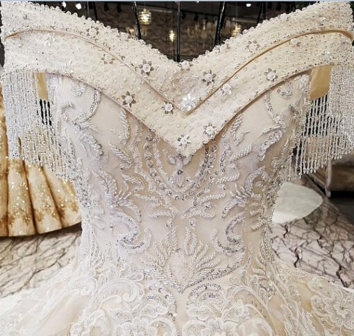 Off The Shoulder Ball Gown Hand Made Gorgeous Wedding Dress - Image 4