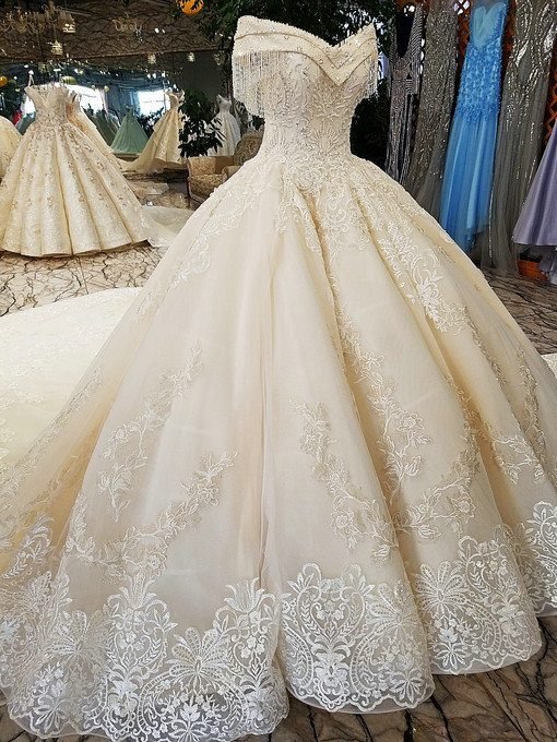 Off The Shoulder Ball Gown Hand Made Gorgeous Wedding Dress - Image 8