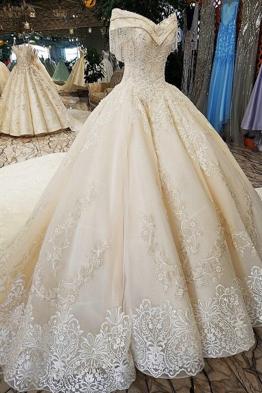 Off The Shoulder Ball Gown Hand Made Gorgeous Wedding Dress - Image 9