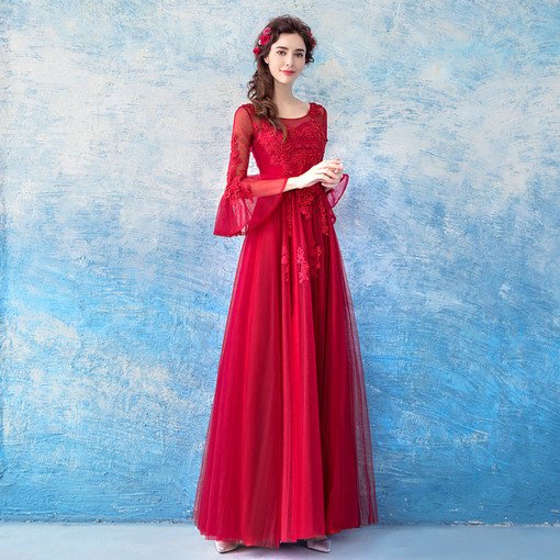 long sleeve red formal dress