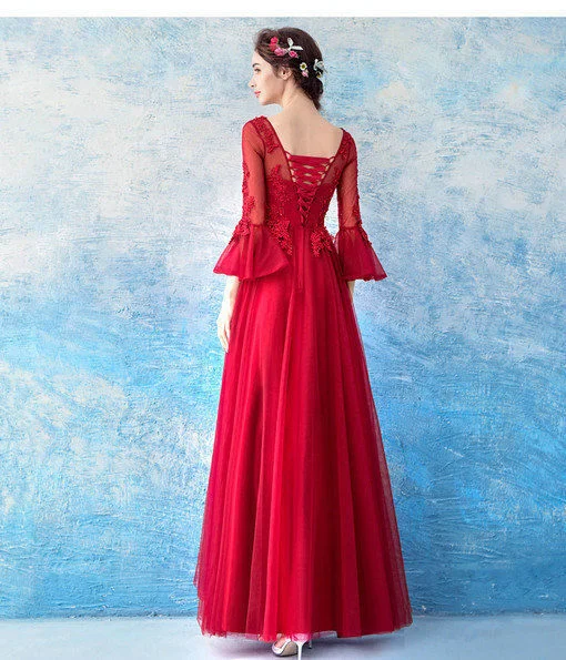 Long Sleeve Red Prom Dress Evening Party Dress Under 100