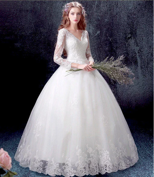 V Neck Ball Gown Wedding Dress Princess Long Sleeves V Neck Ball Gown Wedding Dress Princess Long Sleeves