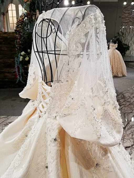 Haute Couture Off Shoulder Wedding Dress With Train Hand Made Bridal Gown - Image 7