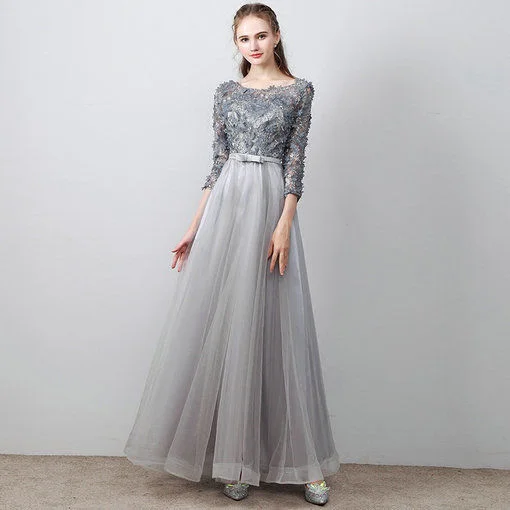 Aline Prom Dress Grey Long Evening Dress Plus Size