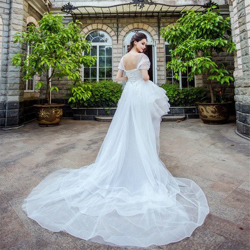 High Low Wedding Dress White Lace Princess Bridal Dress