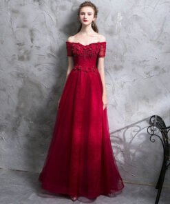 Prom Dress Red Off Shoulder A Line Long Evening Dress