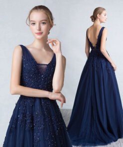 prom dress dark blue-0653