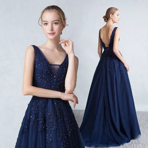 prom dress dark blue-0653