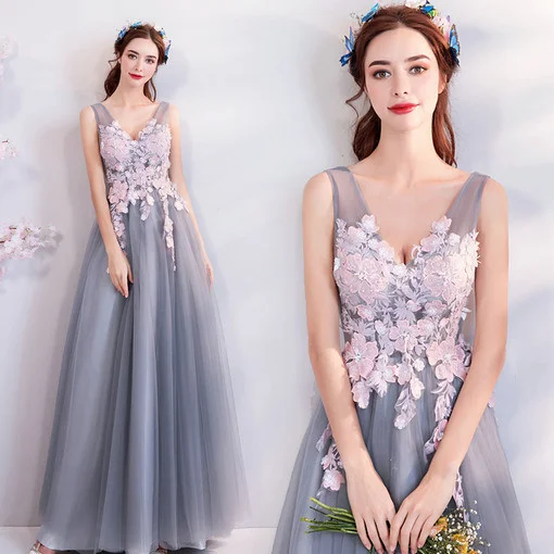 a line evening dress grey 0658-01