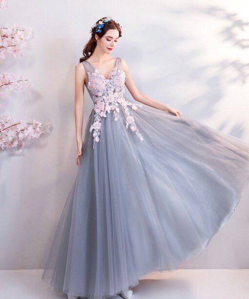 a line evening dress grey 0658-05