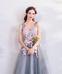 a line evening dress grey 0658-06