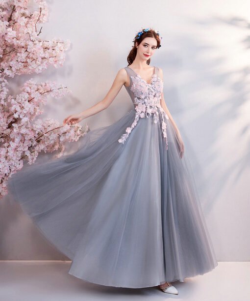 a line evening dress grey 0658-07