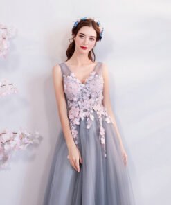 a line evening dress grey 0658-09