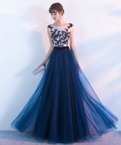 long prom dress dark blue 0666-01