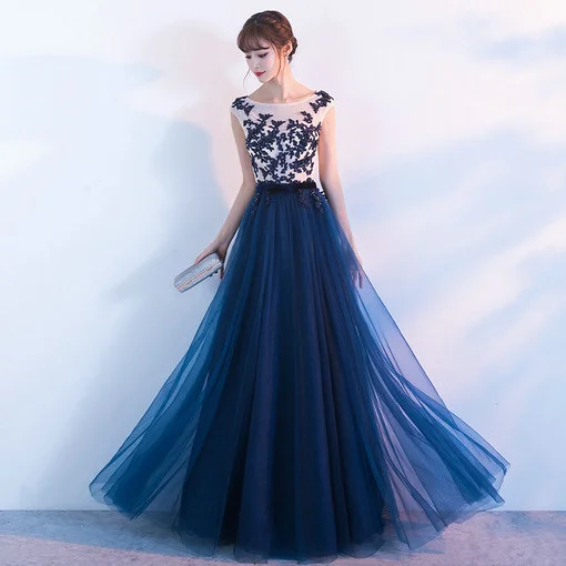 Long Prom Dress Dark Blue A Line Party ...