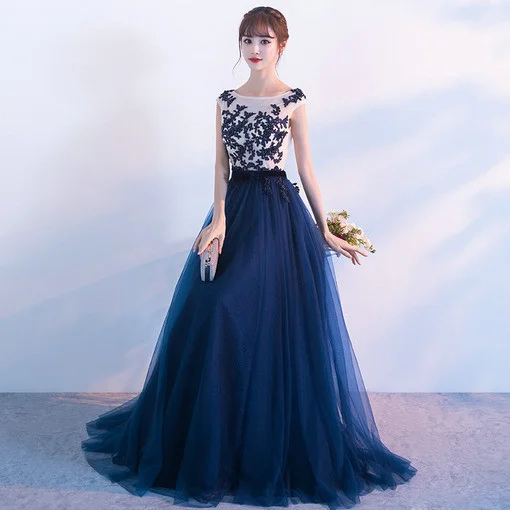 long prom dress dark blue 0666-02