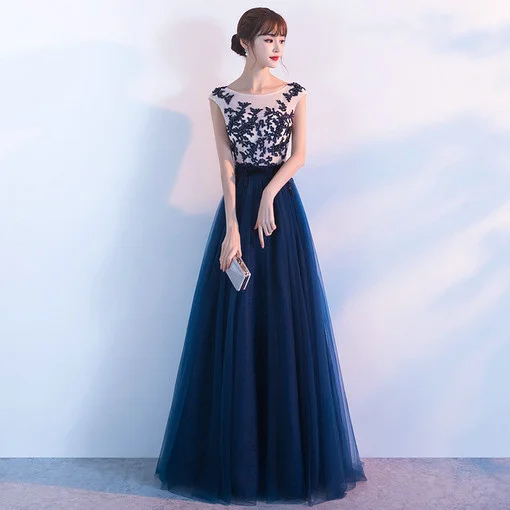 long prom dress dark blue 0666-03