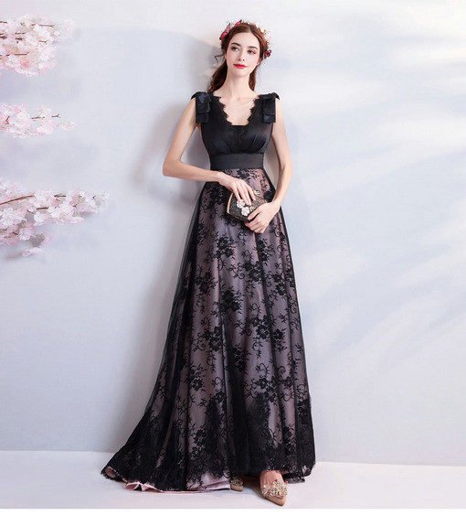 black evening dress plus size 0678-03