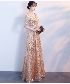 gold prom dress long 0708-02
