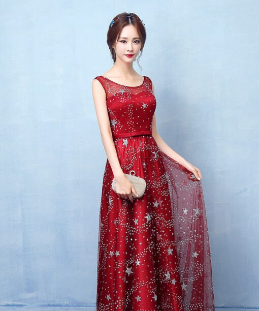 red prom dress long 0709-03