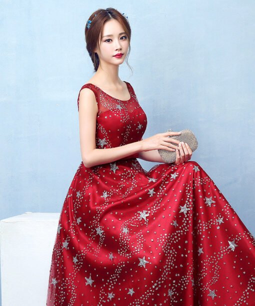 red prom dress long 0709-04