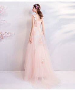 v neck prom dress pink 0682-02