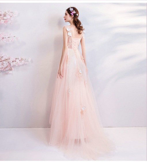 v neck prom dress pink 0682-02