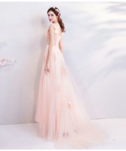 v neck prom dress pink 0682-02
