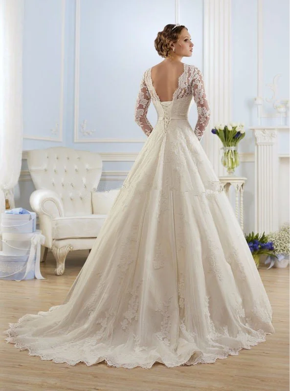lace wedding dress open back sleeves
