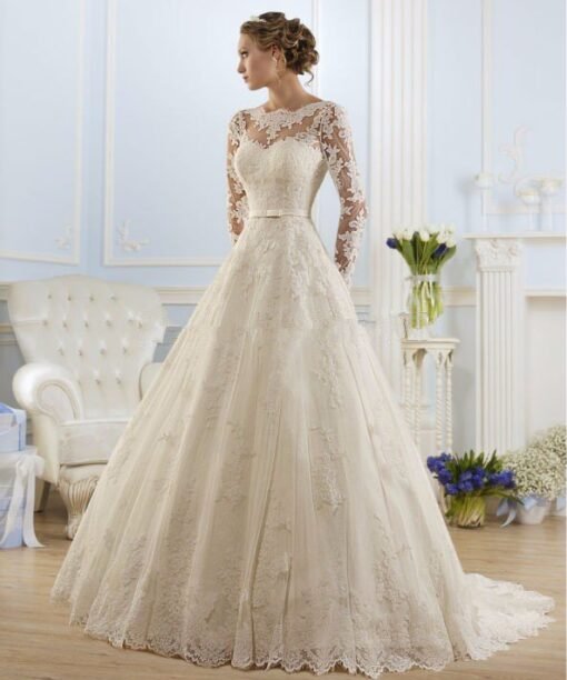 a line wedding dress lace 0713-02