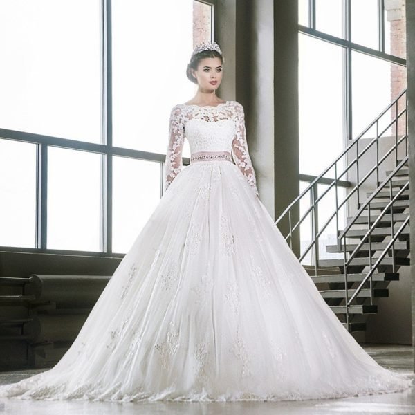 ball gown wedding dress with lace 0715-01