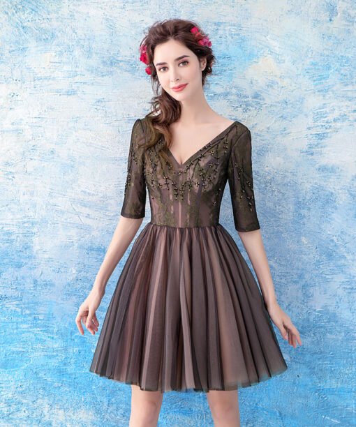 black cocktail dress with sleeves 764-01