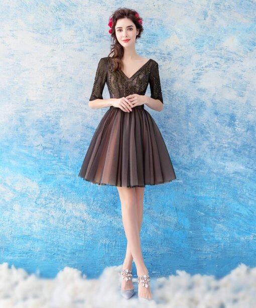 black cocktail dress with sleeves 764-02