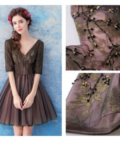black cocktail dress with sleeves 764-03