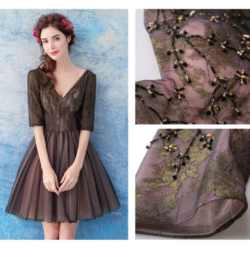black cocktail dress with sleeves 764-03