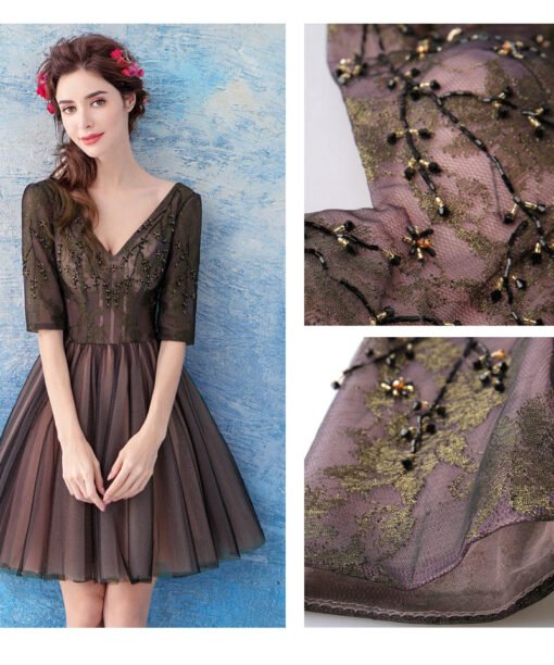 black cocktail dress with sleeves 764-03