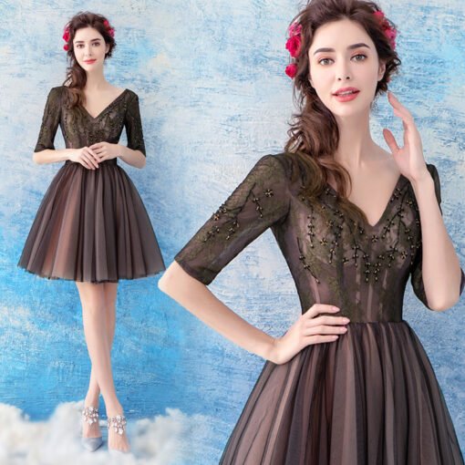 black cocktail dress with sleeves 764-06