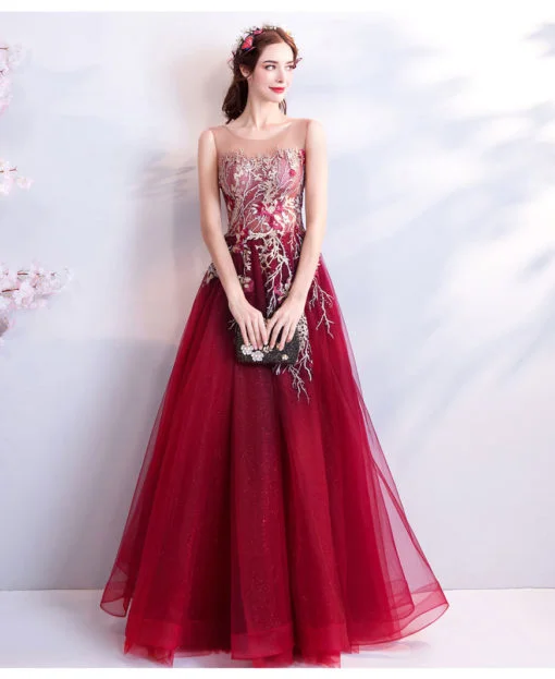 Burgundy Illusion Neckline Short Sleeve Prom Dress 2021 With Lace Appliques  And Chiffon Short Sleeve Evening Gown For Special Occasions From Verycute,  $37.6 | DHgate.Com