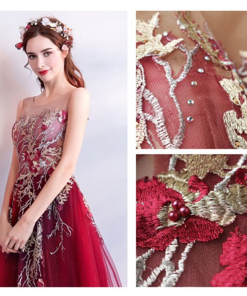 burgundy formal dress 763-08