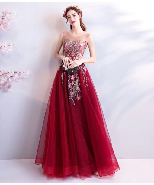 burgundy formal dress 763-09