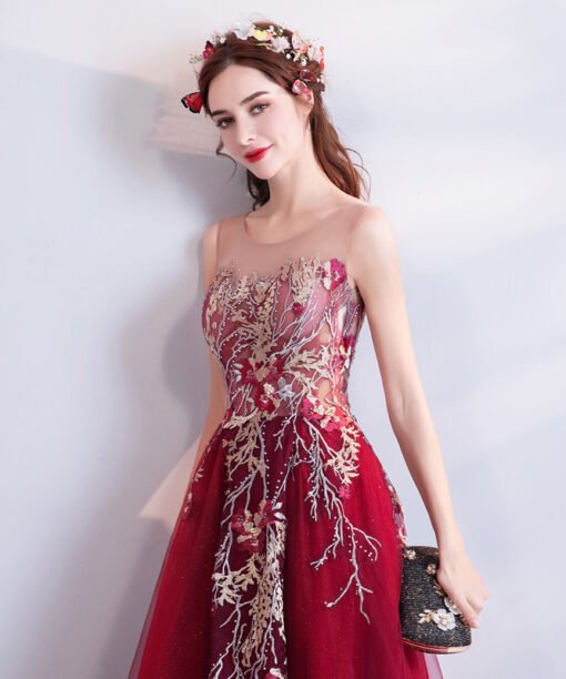 burgundy formal dress 763-11
