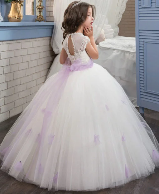 Purple Wedding Dress With Sleeves Ball Gown Long Train Prom Dress