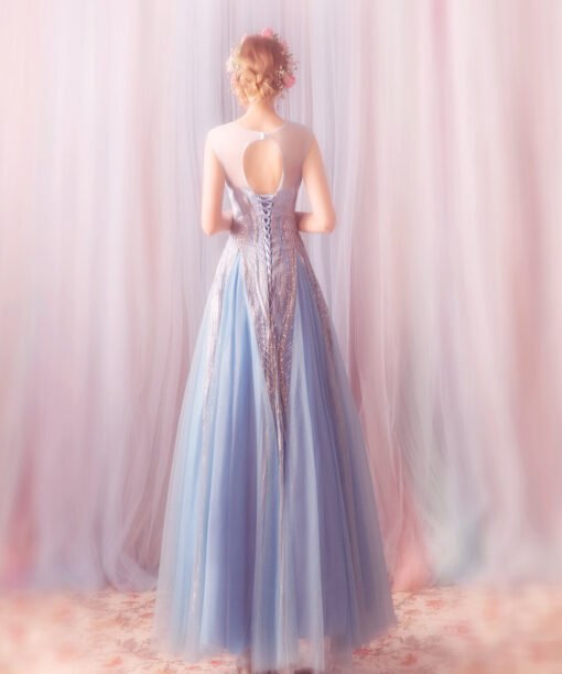 Alternative view of Formal Dress Light Blue Gold A Line Prom Evening Party Dress