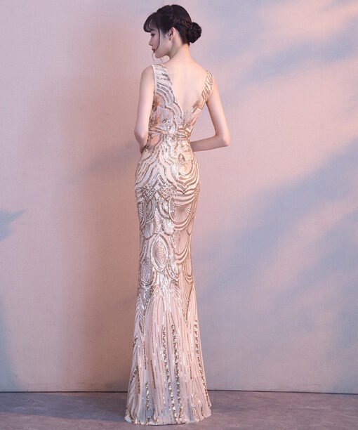 gold mermaid evening dress 751-02