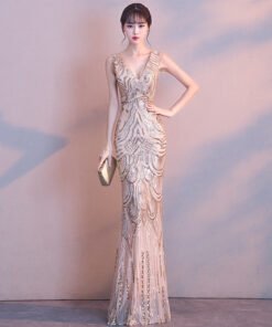 gold mermaid evening dress 751-01