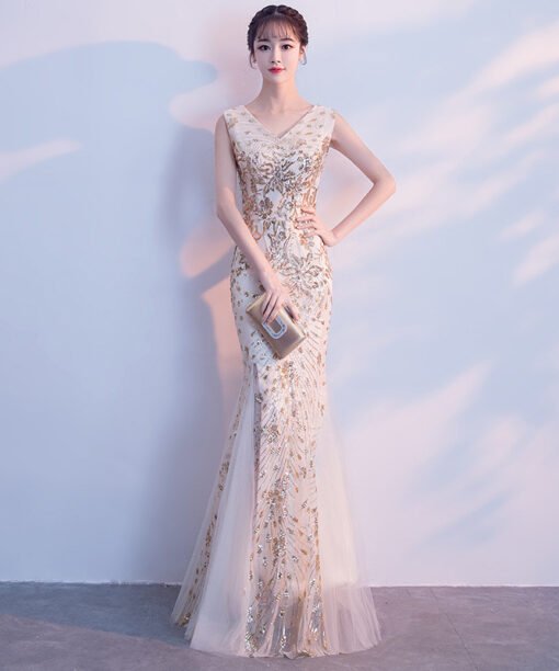 gold mermaid evening dress 751-02